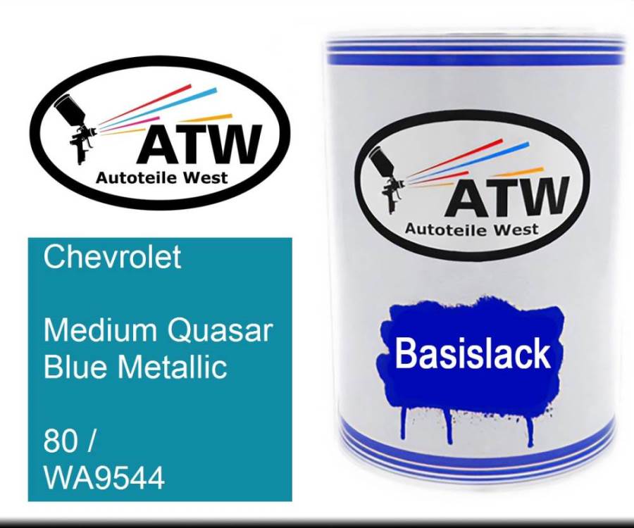 Chevrolet, Medium Quasar Blue Metallic, 80 / WA9544: 500ml Lackdose, von ATW Autoteile West.